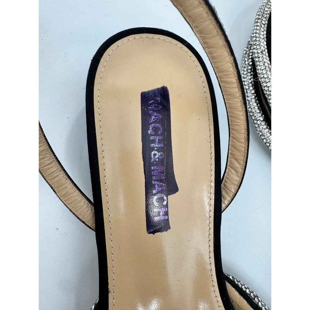 MACH & MACH Flawed Double Bow Flats Women 39.5 Black Crystal Embellished Satin